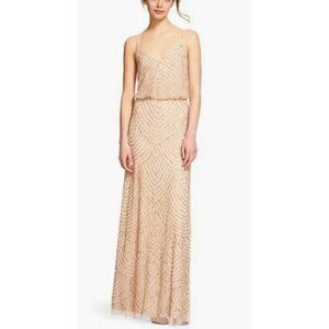 Adrianna Papell Women's Blouson Beaded Gown, Champagne with Gold Beading, sz 2